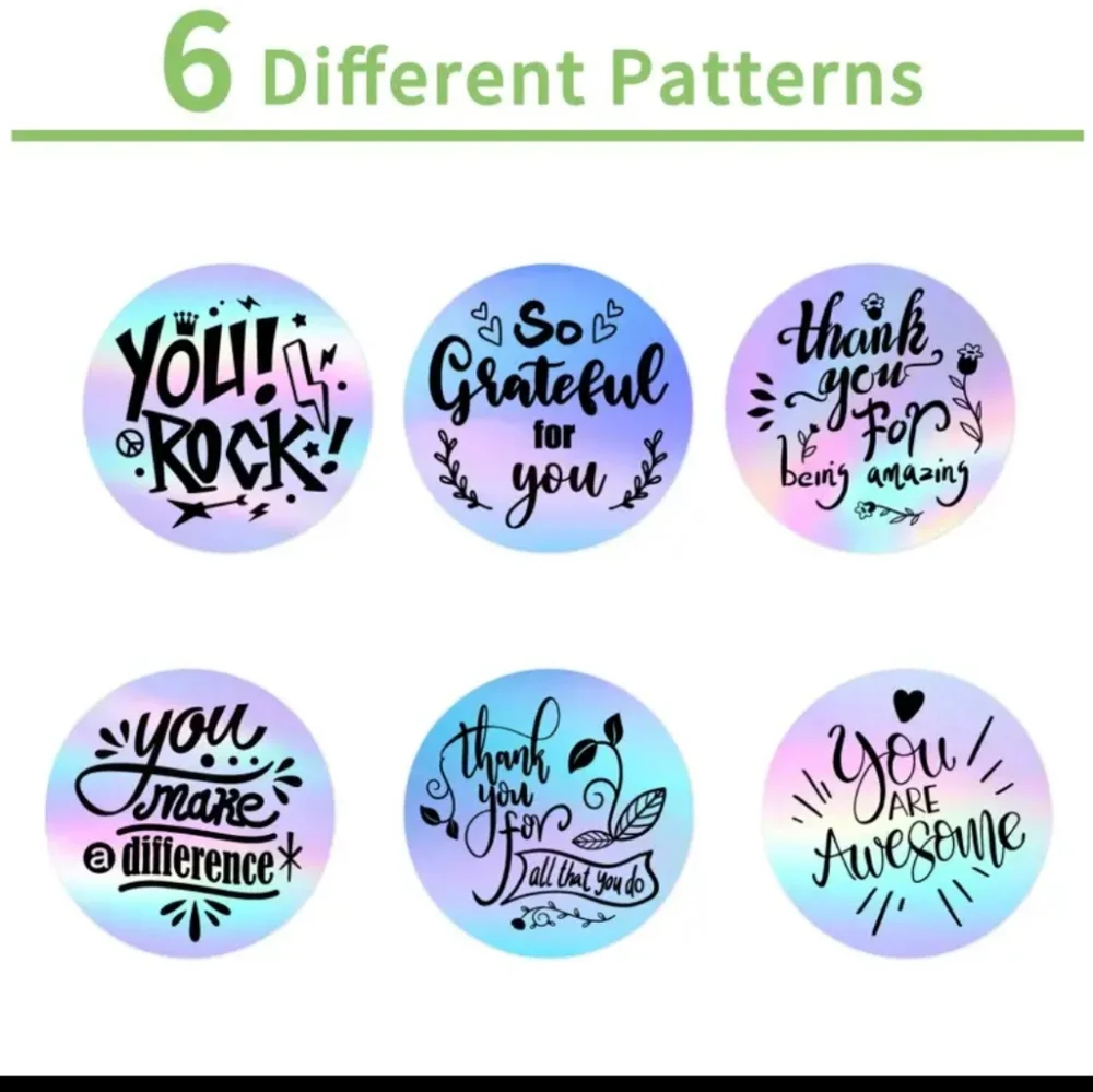 50 Stickers 1 inch Metallic 6 Patterns on 1 Roll Thank You